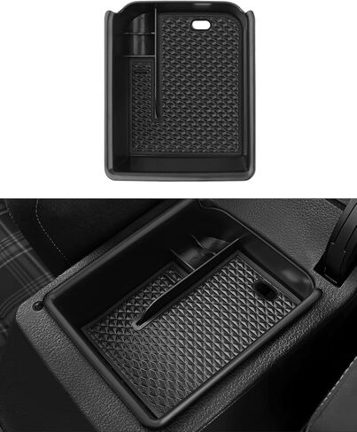 علبة منظم وحدة التحكم المركزية من Karltys لسيارة VW Volkswagen Golf GTI R MK8 2022 2023 2024 2025 ملحقات وحدة التحكم الوسطى للسيارة، صندوق تخزين مسند الذراع مع حصيرة سيليكون سوداء غير قابلة للانزلاق in Kuwait