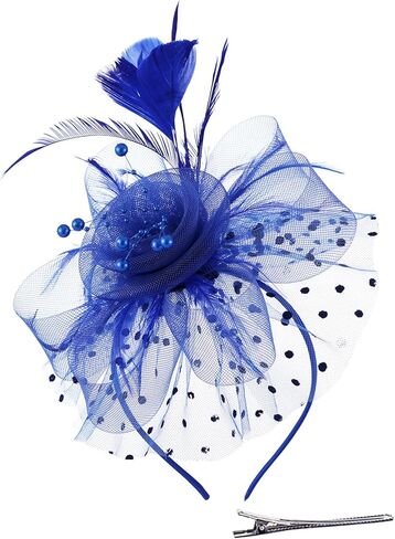 QIYIFAN 2PC Women's Fascinator and Lace Glove Wedding Tea Party Kentucky Derby Fascinator Hats with Headband and Clip for Ladies Gold in Saudi Arabia