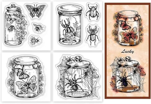 4Pcs Mini Bottle Insects Clear Stamps for DIY Scrapbooking Mini Butterfly Bee Spider Beetle Silicone Stamp Seals Transparent Stamps for Cards Making Photo Album Journal Home Decoration in Kuwait