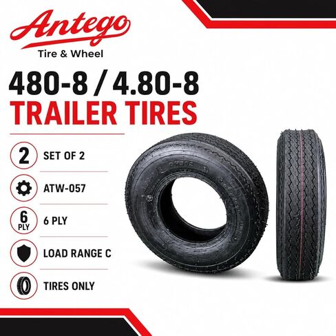 Set of 2 Antego ATW-057 6 ply 480-8 4.80-8 Load Range C Tires Only in Kuwait