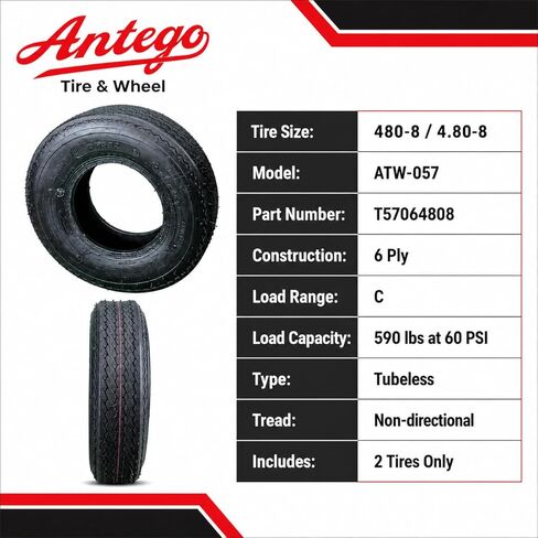 Set of 2 Antego ATW-057 6 ply 480-8 4.80-8 Load Range C Tires Only in Kuwait