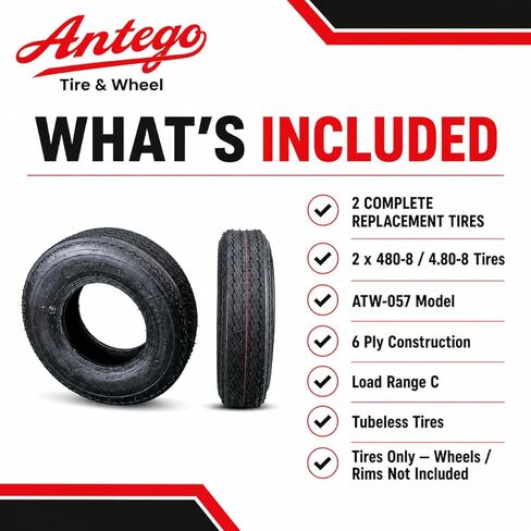 Set of 2 Antego ATW-057 6 ply 480-8 4.80-8 Load Range C Tires Only in Kuwait