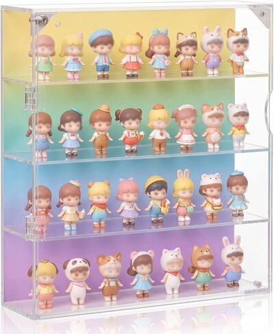Hoteam Acrylic Display Case for Figures 13.4 x 11.75 x 2.5in Macaron Gradient Wall Mounted Mini Doll Storage Box, 4 Tier Collectibles Showcase for Blind Box Toys, Jewelry, Charms, Desktop Organizer in Kuwait