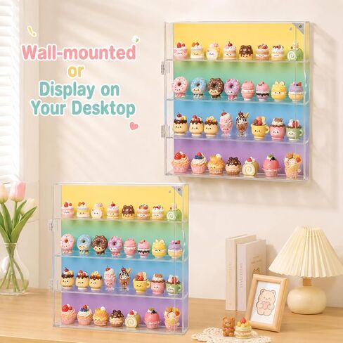 Hoteam Acrylic Display Case for Figures 13.4 x 11.75 x 2.5in Macaron Gradient Wall Mounted Mini Doll Storage Box, 4 Tier Collectibles Showcase for Blind Box Toys, Jewelry, Charms, Desktop Organizer in Kuwait