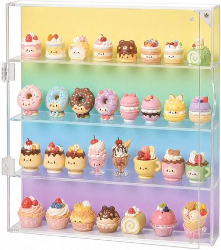 Hoteam Acrylic Display Case for Figures 13.4 x 11.75 x 2.5in Macaron Gradient Wall Mounted Mini Doll Storage Box, 4 Tier Collectibles Showcase for Blind Box Toys, Jewelry, Charms, Desktop Organizer in Kuwait