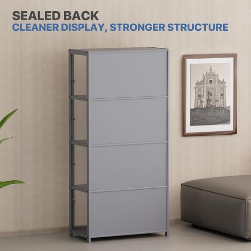 Magshion Display Cabinet with Acrylic Doors, 4-Tier Curio Cabinet, Clear Display Case for Collectibles, Corner Display Shelves for Living Room, Office, Gray in Kuwait
