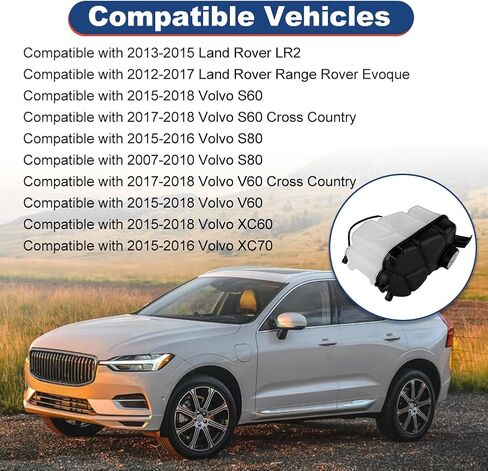 Coolant Radiator Reservoir Tank Compatible with Land Rover LR2 Range Rover Evoque Volvo S60 S80 V60 XC60 XC70 Coolant Overflow Expansion Bottle with Cap and Sensor Replacement for LR024296 in Kuwait