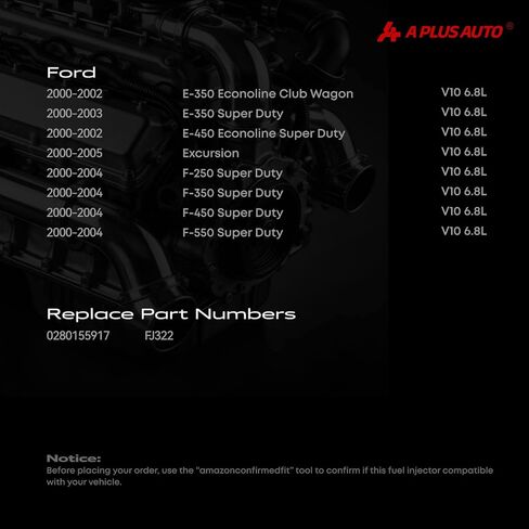 مجموعة حاقن الوقود مكونة من 10 قطع، متوافقة مع Ford F250 F350 F450 F550 Super Duty 2000-2004، E350 Super Duty 2000-2003، Excursion 2000-2005، E350 Econoline Club Wagon 2000-2002-V10 6.8L Gas in Kuwait
