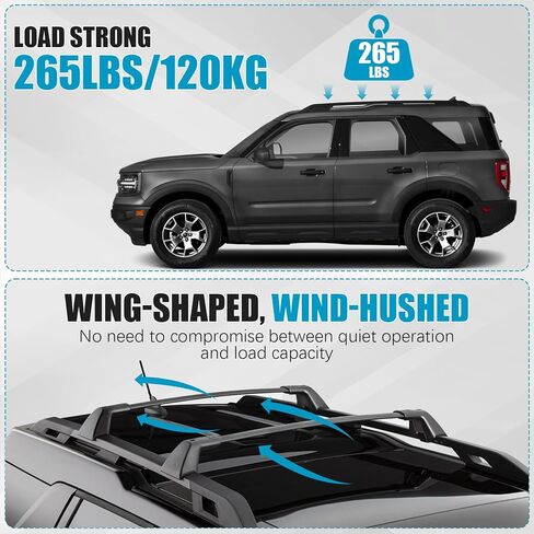 قضبان متقاطعة لحامل السقف بوزن 265 رطلًا لقاعدة Ford Bronco Sport (على الطريق)/Bigbend 2021-2025 & Outer Banks 2021 & Heritage Edition 2023، قضبان متقاطعة لحامل السقف للدراجات، الكاياك، البضائع، حامل البضائع، لوح التزلج in Kuwait