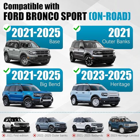 قضبان متقاطعة لحامل السقف بوزن 265 رطلًا لقاعدة Ford Bronco Sport (على الطريق)/Bigbend 2021-2025 & Outer Banks 2021 & Heritage Edition 2023، قضبان متقاطعة لحامل السقف للدراجات، الكاياك، البضائع، حامل البضائع، لوح التزلج in Kuwait