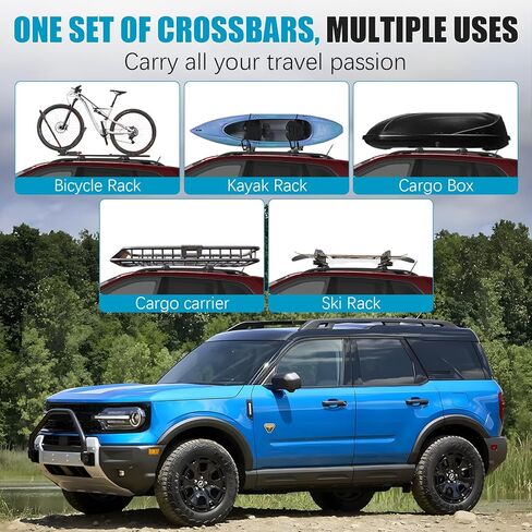 قضبان متقاطعة لحامل السقف بوزن 265 رطلًا لقاعدة Ford Bronco Sport (على الطريق)/Bigbend 2021-2025 & Outer Banks 2021 & Heritage Edition 2023، قضبان متقاطعة لحامل السقف للدراجات، الكاياك، البضائع، حامل البضائع، لوح التزلج in Kuwait