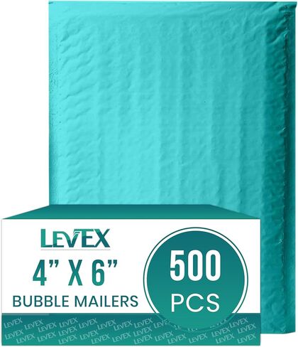 Levex - #0000 4" x 6" [500 Pack] Teal Poly Bubble Mailers, Padded Envelope Mailers, Packing Envelope & Mailing Bags for Shipping in Saudi Arabia