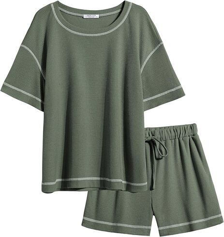 Ekouaer Pajamas for Women Set Waffle Knit Pajama Set 2 Piece Lounge Sets Loungewear PJS With Pockets in Saudi Arabia