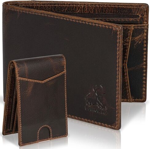 BULL GUARD Bifold Leather Wallet Slim Men's RFID Blocking Technology Premium Durable Leather & Tight Stitching, Quick Access Design with Security and Style Ideal for Work, Travel or Adventure in Saudi Arabia