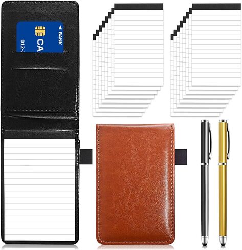 20 Pieces Mini Pocket Notepad Holder Set Pocket Notebook Leather Pocket Note pad Holder 3 x 5 Inch Small Notepad with Pen 16 Pcs Memo Book Refills with 30 Lined Paper Per(Black + Brown) in Saudi Arabia
