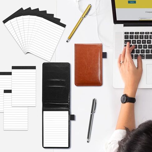 20 Pieces Mini Pocket Notepad Holder Set Pocket Notebook Leather Pocket Note pad Holder 3 x 5 Inch Small Notepad with Pen 16 Pcs Memo Book Refills with 30 Lined Paper Per(Black + Brown) in Saudi Arabia