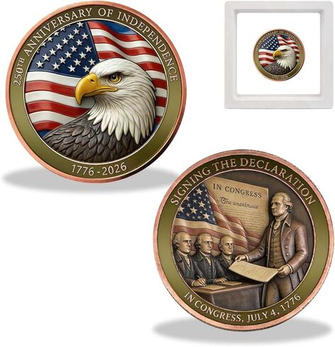 250th Anniversary Challenge Coin, 1776-2026 American Independence Commemorative Coin, Patriotic Collectible Keepsake Gift for Veterans, History Buffs and Independence Day, 1 PC in Saudi Arabia