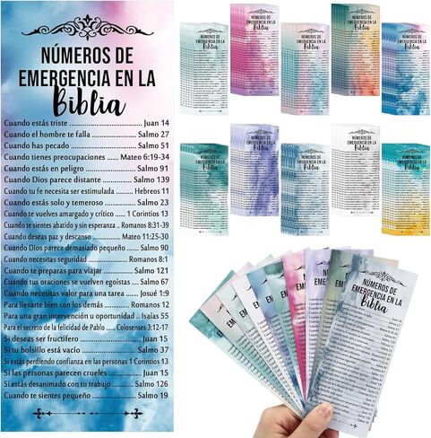 Motiskyy 100 Pcs Spanish Bible Emergency Numbers Bookmark Christian Church Gift 6 x 2.36 Inches Religious Bookmarks for Daily Encouragement Church Favor Welcome Sunday School Teacher(Watercolor) in Kuwait