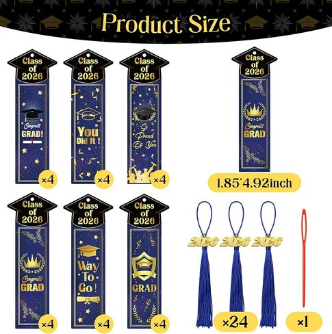24 Sets 2026 Graduation Gifts Bulk for Students, Congrats Grad Bookmarks with Tassels Blue and Gold Inspirational Senior Party Favors Gift Idea for Him Her High School College University Graduates in Saudi Arabia