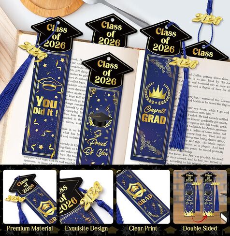 24 Sets 2026 Graduation Gifts Bulk for Students, Congrats Grad Bookmarks with Tassels Blue and Gold Inspirational Senior Party Favors Gift Idea for Him Her High School College University Graduates in Saudi Arabia