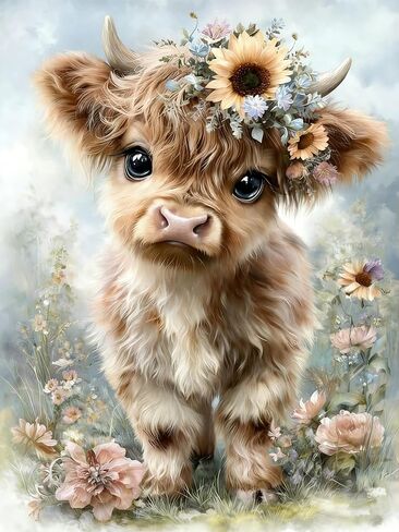 AWUJON Diamond Painting Kits for Adults, Highland Cow 5D Diamond Art Kits Full Drill Diamond Dots DIY Paintings with Diamonds Gem Art and Crafts Home Wall Decor 12x16 inch in Saudi Arabia