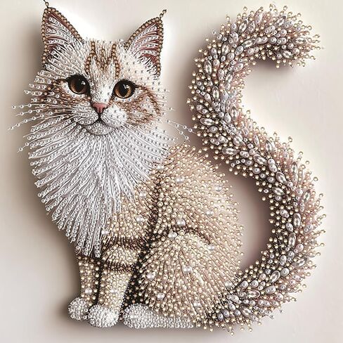 5D Fluffy Kitten Diamond Painting Kit, Irregular Rhinestones Craft Art on Canvas for Living Room and Bedroom Decor - 11.8x11.8 Inch in Kuwait