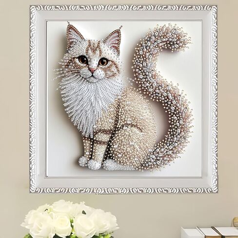 5D Fluffy Kitten Diamond Painting Kit, Irregular Rhinestones Craft Art on Canvas for Living Room and Bedroom Decor - 11.8x11.8 Inch in Kuwait