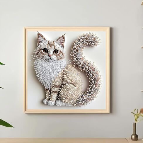 5D Fluffy Kitten Diamond Painting Kit, Irregular Rhinestones Craft Art on Canvas for Living Room and Bedroom Decor - 11.8x11.8 Inch in Kuwait