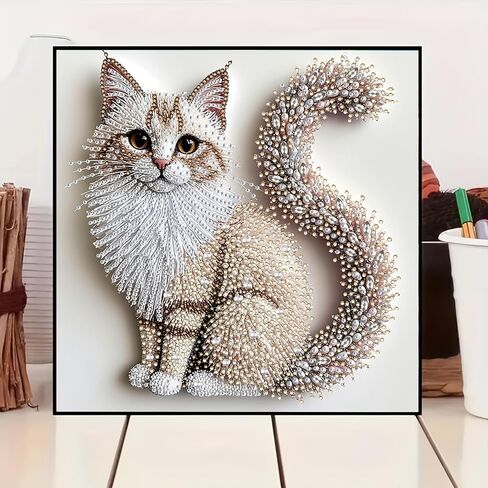 5D Fluffy Kitten Diamond Painting Kit, Irregular Rhinestones Craft Art on Canvas for Living Room and Bedroom Decor - 11.8x11.8 Inch in Kuwait