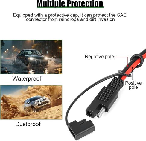 كابل شاحن ولاعة سجائر السيارة SAE، قطعتان 16AWG 8FT ولاعة سجائر ذكر قابس ذكر لكابل تمديد الموصل مع ضوء LED ومفتاح، محول SAE سريع التحرير، ملاءمة عالمية in Kuwait