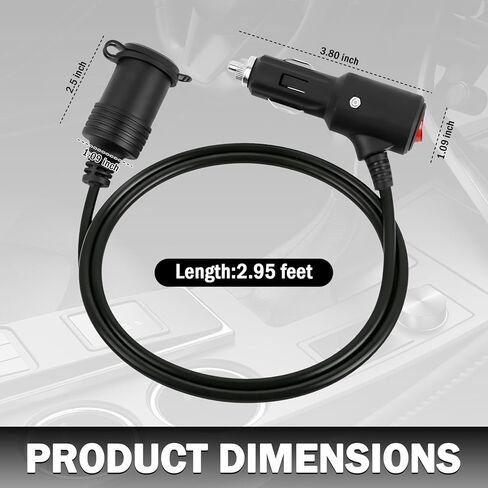 3FT Car Cigarette Lighter Extension Cord,16AWG 12V Extension Cord with ON/Off Switch & LED Indicator,Universal Car Extensions Cords for Tire Inflator/Vacuum Cleaners in Kuwait