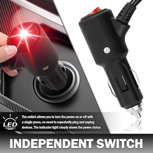 3FT Car Cigarette Lighter Extension Cord,16AWG 12V Extension Cord with ON/Off Switch & LED Indicator,Universal Car Extensions Cords for Tire Inflator/Vacuum Cleaners in Kuwait