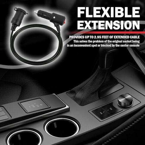 3FT Car Cigarette Lighter Extension Cord,16AWG 12V Extension Cord with ON/Off Switch & LED Indicator,Universal Car Extensions Cords for Tire Inflator/Vacuum Cleaners in Kuwait