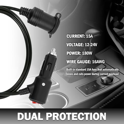 3FT Car Cigarette Lighter Extension Cord,16AWG 12V Extension Cord with ON/Off Switch & LED Indicator,Universal Car Extensions Cords for Tire Inflator/Vacuum Cleaners in Kuwait