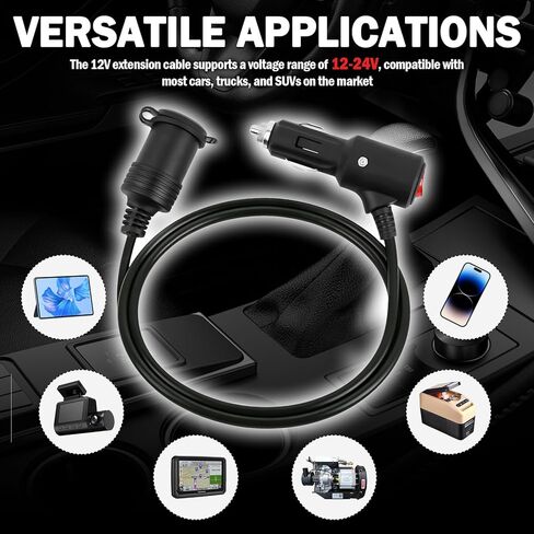 3FT Car Cigarette Lighter Extension Cord,16AWG 12V Extension Cord with ON/Off Switch & LED Indicator,Universal Car Extensions Cords for Tire Inflator/Vacuum Cleaners in Kuwait