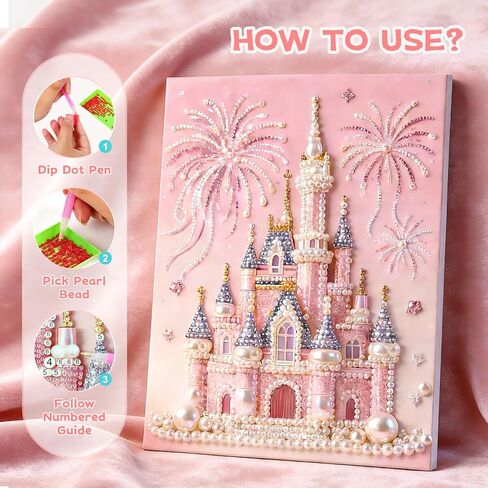 2026 New DIY Castle Beaded Art Kit - Castle Pearl Painting Kit, Plastic Pearl Art Craft for Adults and Beginners, Home Wall Decor, Valentine's Day Gift in Kuwait