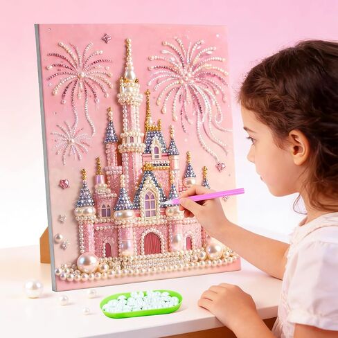 2026 New DIY Castle Beaded Art Kit - Castle Pearl Painting Kit, Plastic Pearl Art Craft for Adults and Beginners, Home Wall Decor, Valentine's Day Gift in Kuwait