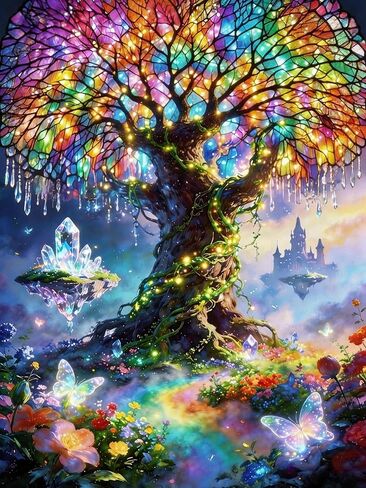 QYLTHRA Fantasy Crystal Tree 5D مجموعات الطلاء الماسي للبالغين والمبتدئين، مجموعات فنية ماسية كاملة الحفر لديكور الحائط المنزلي، 12 × 16 بوصة in Kuwait