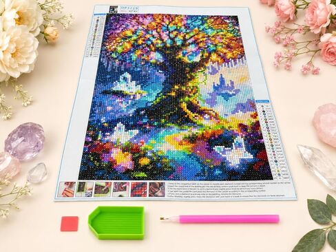 QYLTHRA Fantasy Crystal Tree 5D مجموعات الطلاء الماسي للبالغين والمبتدئين، مجموعات فنية ماسية كاملة الحفر لديكور الحائط المنزلي، 12 × 16 بوصة in Kuwait