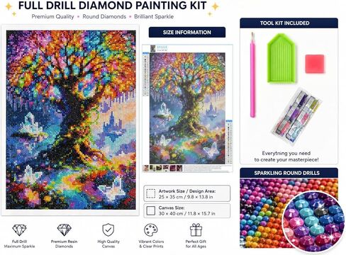 QYLTHRA Fantasy Crystal Tree 5D مجموعات الطلاء الماسي للبالغين والمبتدئين، مجموعات فنية ماسية كاملة الحفر لديكور الحائط المنزلي، 12 × 16 بوصة in Kuwait