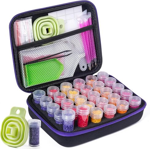 ZYNYXY 30 Slots Diamond Art Storage Container with Diamond Art Accessories and Tools, Portable Bead Storage Boxes for Diamond Painting Kits in Kuwait