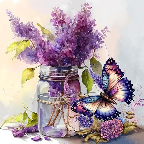 Butterfly Diamond Painting Kits for Adults, Full Drill Diamond Art Kits for Beginners, Round 5D Paint with Diamonds Pictures Gem Art Painting Kits DIY Crafts Kits 14X14inch in Kuwait
