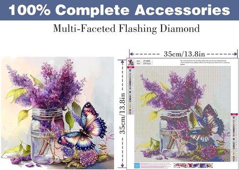 Butterfly Diamond Painting Kits for Adults, Full Drill Diamond Art Kits for Beginners, Round 5D Paint with Diamonds Pictures Gem Art Painting Kits DIY Crafts Kits 14X14inch in Kuwait