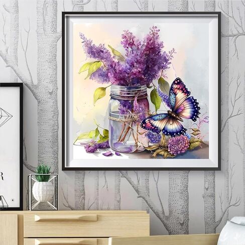 Butterfly Diamond Painting Kits for Adults, Full Drill Diamond Art Kits for Beginners, Round 5D Paint with Diamonds Pictures Gem Art Painting Kits DIY Crafts Kits 14X14inch in Kuwait