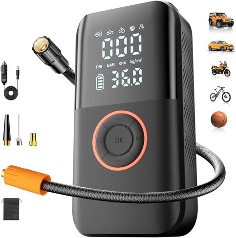 Tire Inflator Portable Air Compressor, 150PSI Cordless Tire Pump, 12V DC & Battery Dual Power, Air Pump for Car Tires, Motorcycle, Bike, Ball, with LED Light, Valentine Gifts for Men in Saudi Arabia