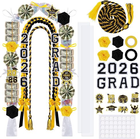 26Pcs 2026 Graduation Candy Leis Making Kit, Class of 2026 Graduation Ribbon Lei, Double Braided Necklace Decorations with Flower Patches Honor Cord for DIY Graduate Gifts Party Supplies in Saudi Arabia