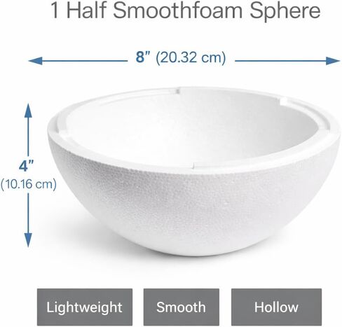 8" Foam Half Sphere – 4 Pack – Made in the USA Smooth Polystyrene Hemisphere for Crafts, Floral Arrangements, Wedding Decor & School Projects – Lightweight Hollow White Foam in Saudi Arabia