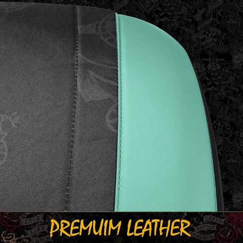 ED HARDY Heart Print Car Seat Covers, Mint Leather Patchwork Design Front Seat Covers, Airbag Compatible Seat Cover for Cars, Universal Fit Automotive Covers for Most Cars, Trucks & SUVs in Kuwait