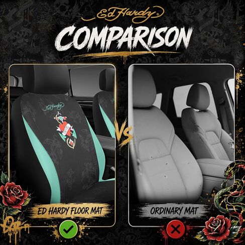 ED HARDY Heart Print Car Seat Covers, Mint Leather Patchwork Design Front Seat Covers, Airbag Compatible Seat Cover for Cars, Universal Fit Automotive Covers for Most Cars, Trucks & SUVs in Kuwait