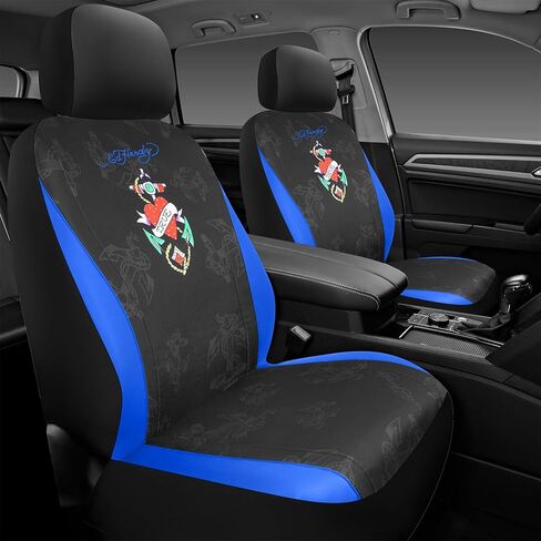 ED HARDY Heart Print Car Seat Covers, Mint Leather Patchwork Design Front Seat Covers, Airbag Compatible Seat Cover for Cars, Universal Fit Automotive Covers for Most Cars, Trucks & SUVs in Kuwait